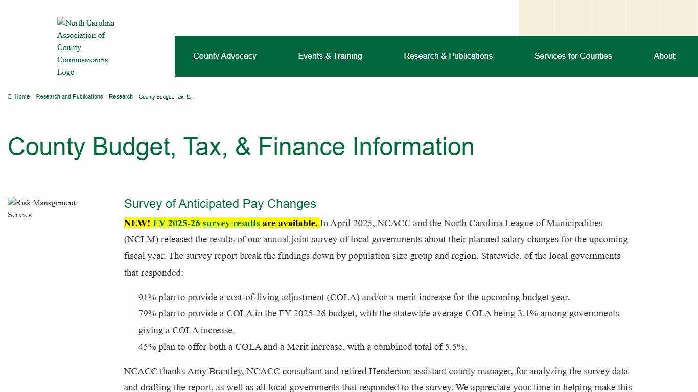 County Budget, Tax, & Finance Information - North Carolina Association of County Commissioners : North Carolina Association of County Commissioners