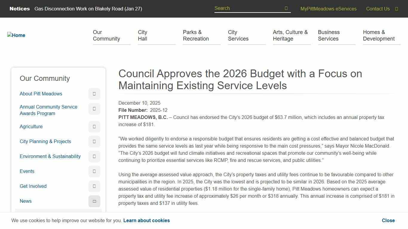 Council Approves the 2026 Budget with a Focus on Maintaining Existing Service Levels City of Pitt Meadows