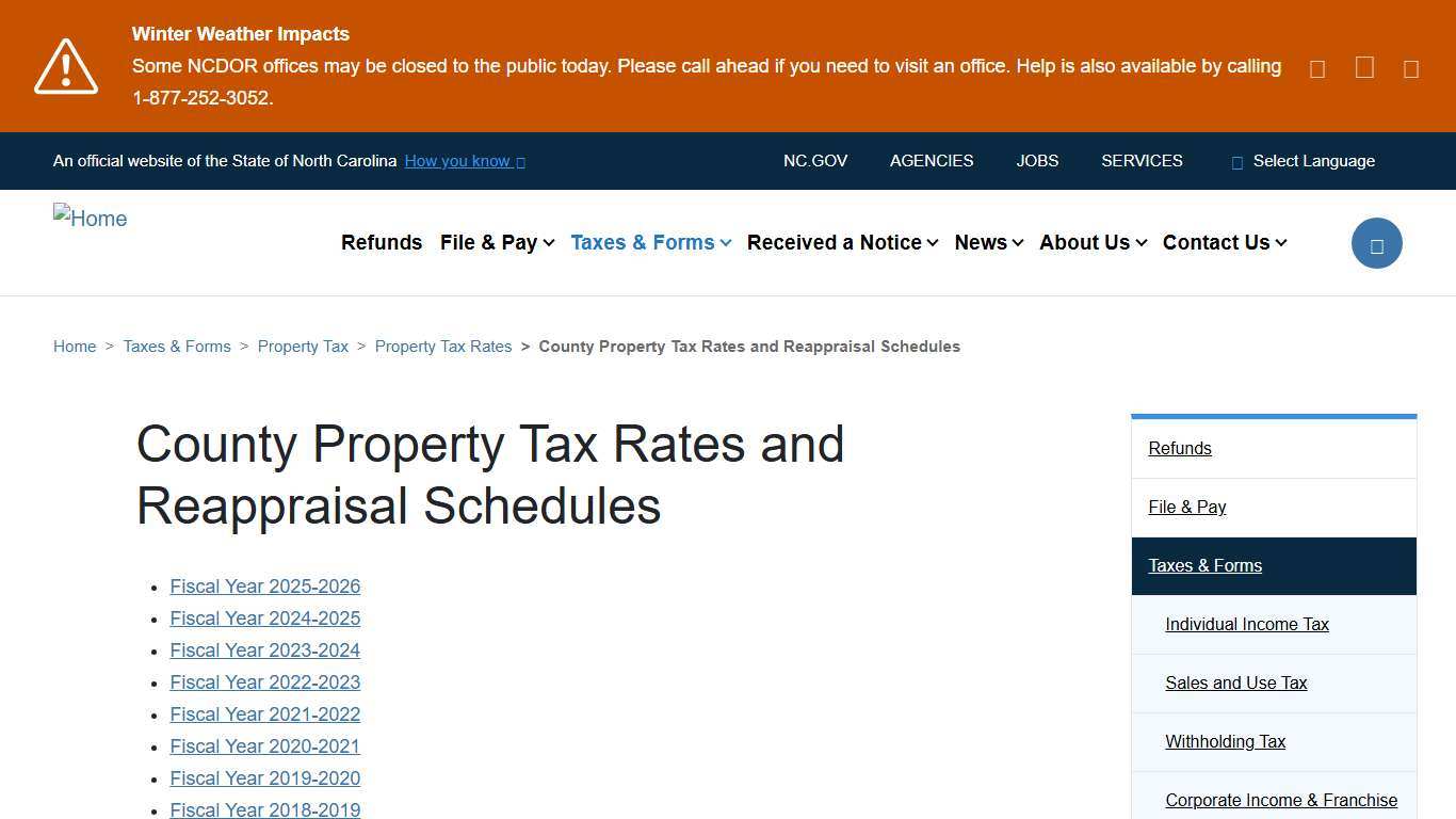 County Property Tax Rates and Reappraisal Schedules NCDOR